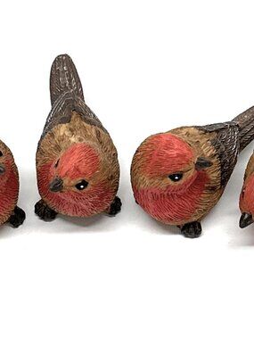 Beautiful set of 4 mini red/brown birds, 4 different poses made of Resin